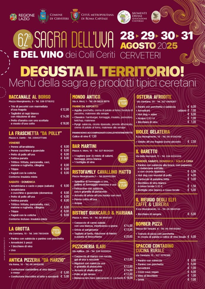 menu sagra dell'uva a Cerveyeri