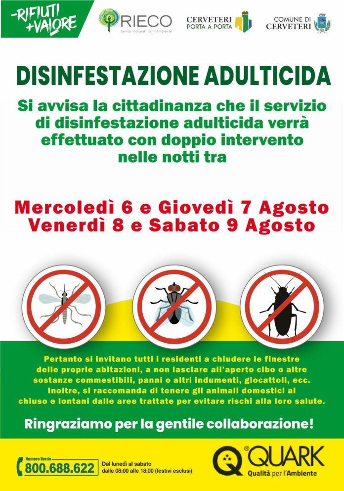 Manifesto di annuncio della disinfestazione a Cerveteri