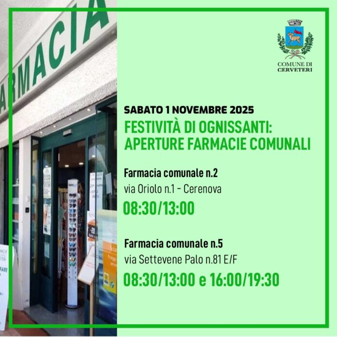 gli orari e i turni delle farmacie comunali di Cerveteri
