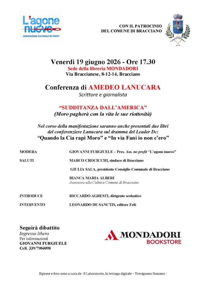 locandina conferenza amedeo lanucara sede mondadori a bracciano